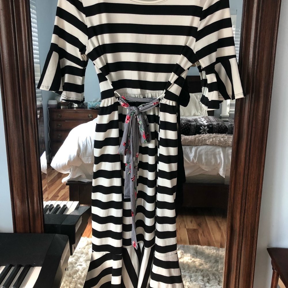 Reborn J Black and White Striped Dress NWOT